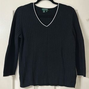 Lauren Ralph Lauren Black Cableknit Sweater, Size L